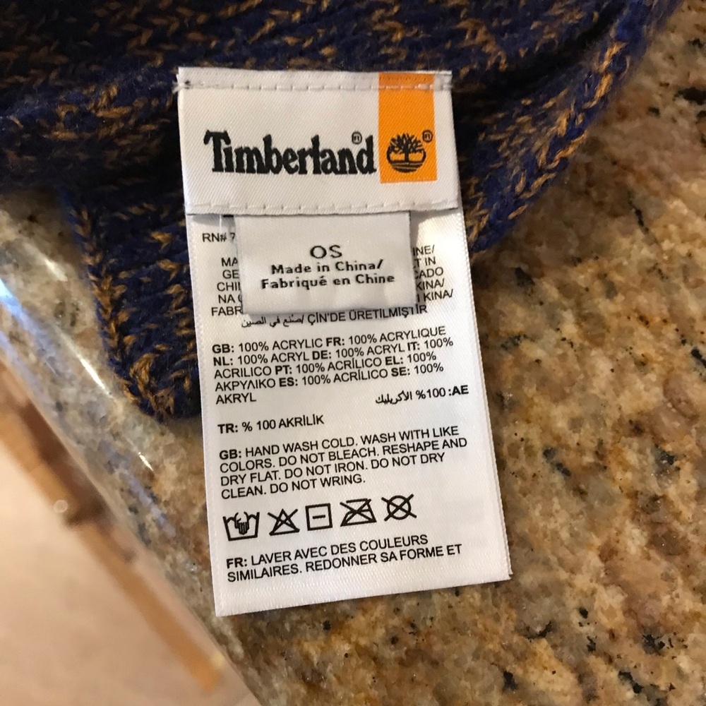 Timberland Knit Scarf Navy Blue Tan Unisex Acrylic Fall Winter Accessory Outdoor - Picture 4 of 8
